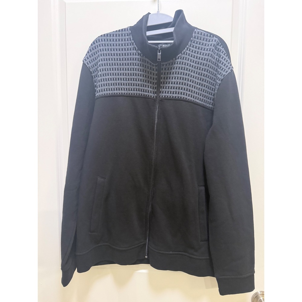 Alfani Mens XL Black Full Zip Mock Neck Geometric Textured Track Jacket Regular